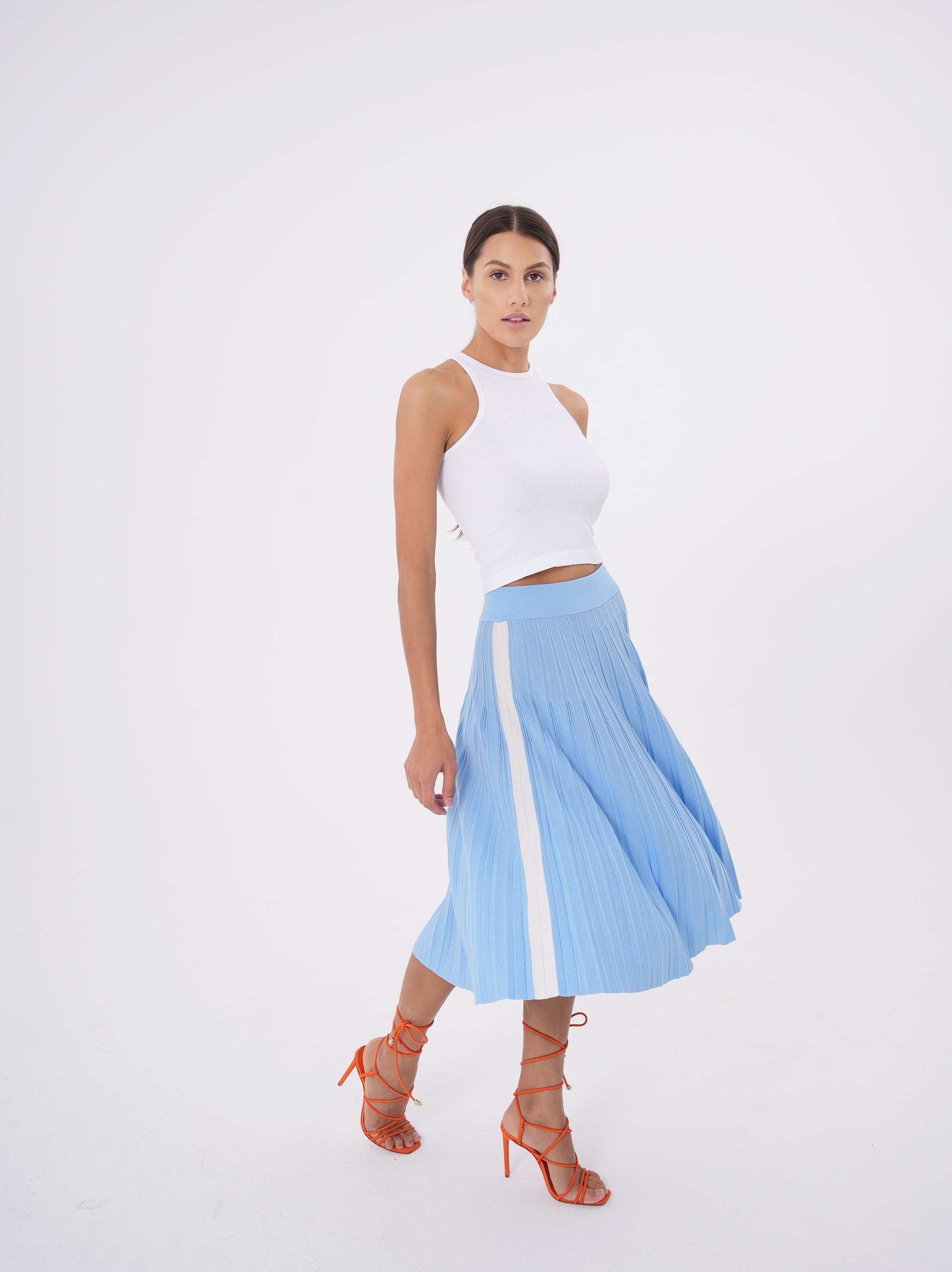 Pleated midi hotsell skirt light blue