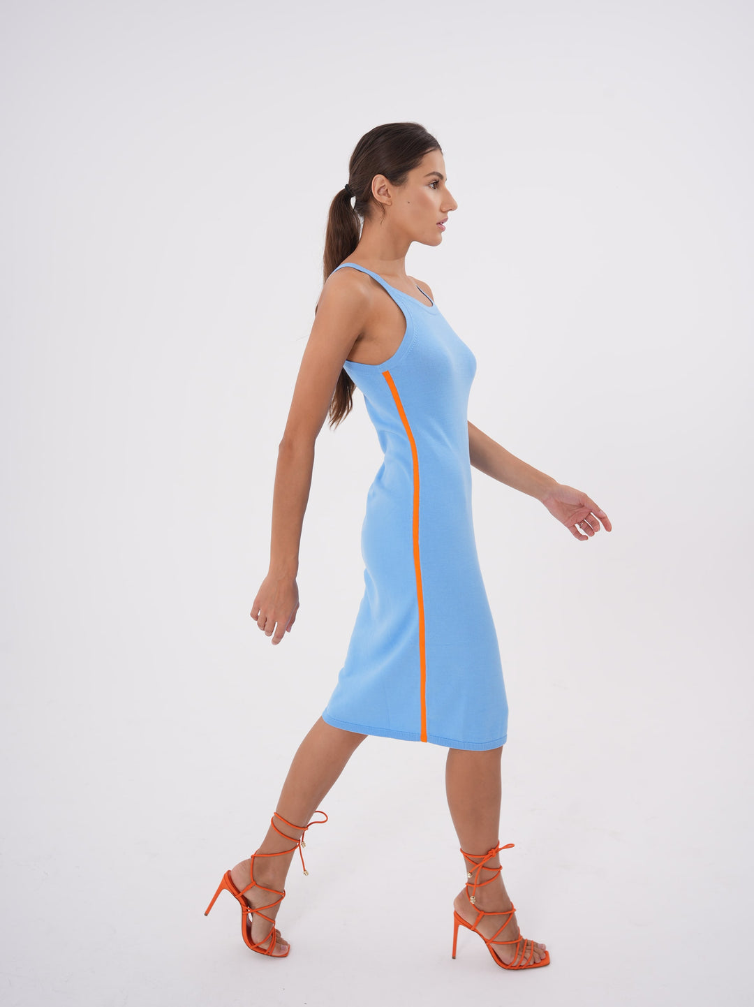 Breathable Elegance: Cotton Casual Midi Dress Azure