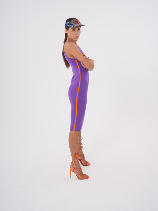 Breathable Elegance: Cotton Casual Midi Dress Purple