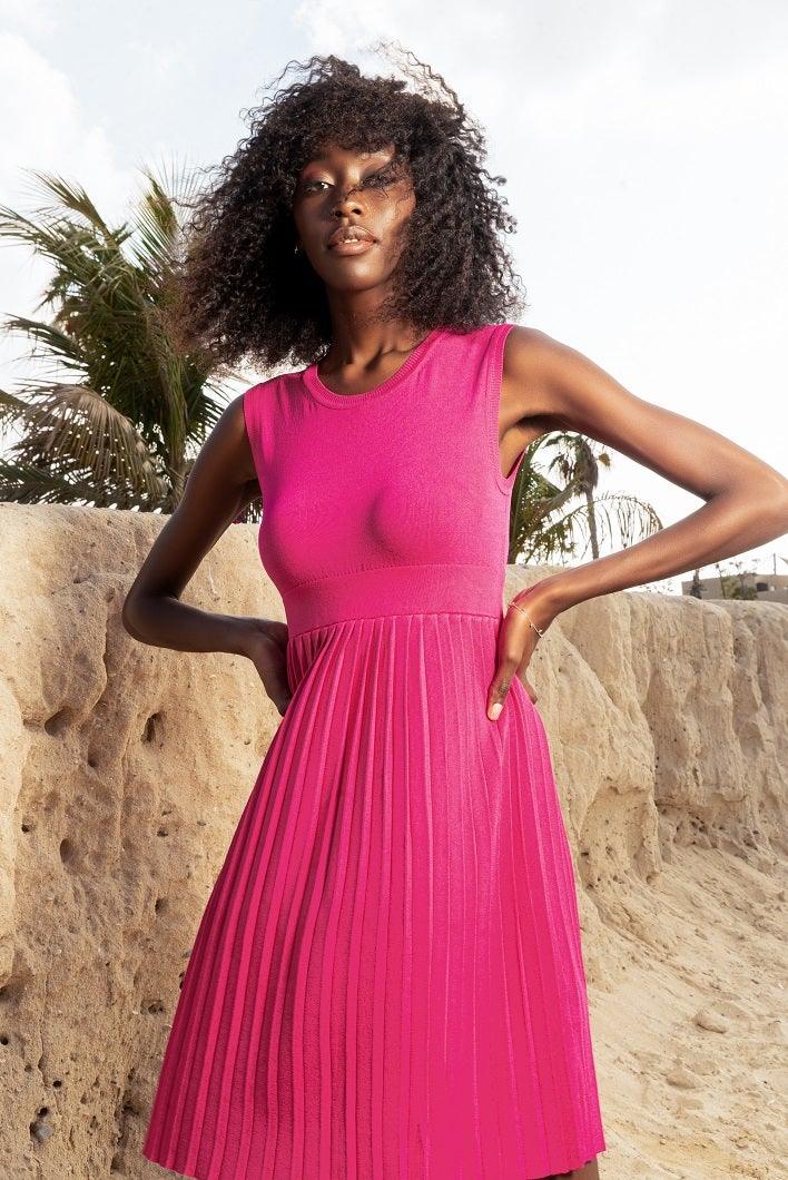 Sustainable Pleated Dress Pink - Trentasetteofficial