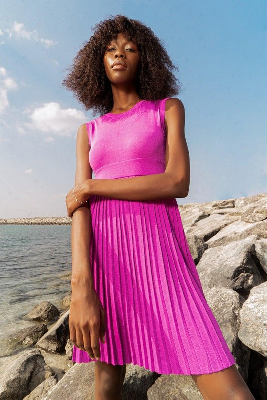 Sustainable Pleated Dress Pink - Trentasetteofficial